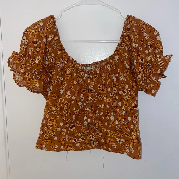 T.J.Maxx Floral Puff Sleeve Blouse - Brown - Picture 2 of 5